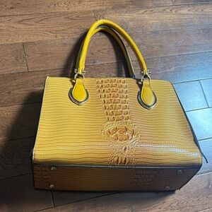 T.J.Maxx Mustard Yellow Croc-Embossed Satchel